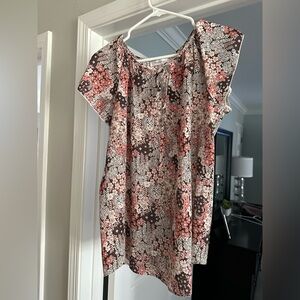 Simple Floral Short-Sleeve Tunic Top - Pink & Brown